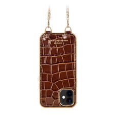iPhone 12 Mini Chain Case in Deep Shine Chestnut Small Croc