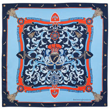 Aspinal Signature Shield Silk Scarf in Navy & Burnt Sienna
