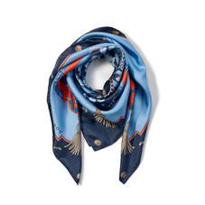 Aspinal Signature Shield Silk Scarf in Navy & Burnt Sienna