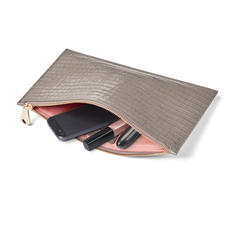 Large Essential Flat Pouch in Deep Shine Warm Grey Small Croc