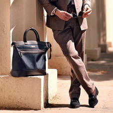Anderson Tote in Navy Nylon & Smooth Chocolate Leather Trim