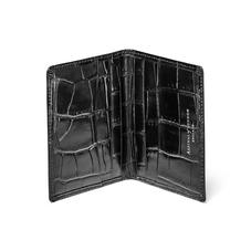 Double Fold Credit Card Holder in Deep Shine Black Croc