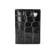 Double Fold Credit Card Holder in Deep Shine Black Croc