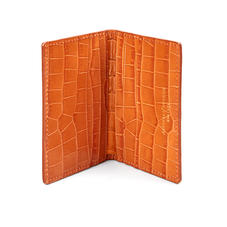 Double Fold Credit Card Holder in Deep Shine Marmalade Small Croc