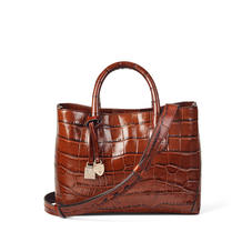 Midi London Tote in Deep Shine Brown Soft Croc