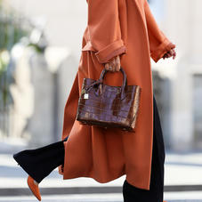 Midi London Tote in Deep Shine Brown Soft Croc