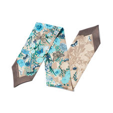 Botanical 'A' Silk Neck Bow Scarf in Storm Pure Silk