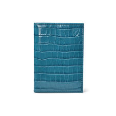 Double Fold Credit Card Case in Deep Shine Topaz Small Croc