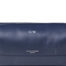 Men's Leather Washbag in Smooth Bluemoon