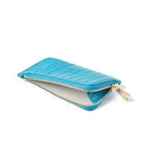 Zipped Coin & Card Holder in Deep Shine Aqua Small Croc