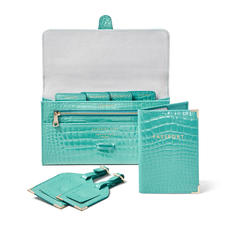 Travel Collection with Removable Inserts in Chalkhill Blue Patent Croc