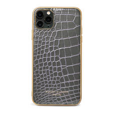 iPhone 11 Pro Max Case with Gold Edge in Storm Patent Croc