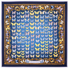 Butterfly Silk Scarf in Navy Pure Silk