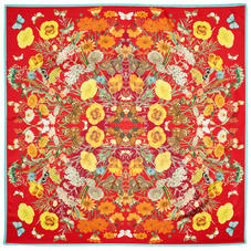 Botanical 'A' Silk Scarf in Cherry Pure Silk