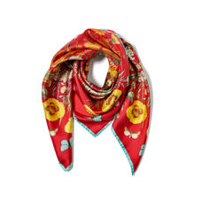 Botanical 'A' Silk Scarf in Cherry Pure Silk