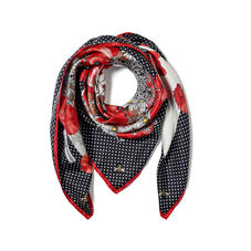 Polka Dot Poppy Silk Scarf in Red & Black Pure Silk
