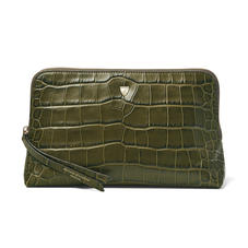Large Essential Cosmetic Case in Khaki Double Croc