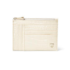 Double Sided Zipped Card & Coin Holder in Ivory Patent Croc