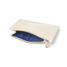 Double Sided Zipped Card & Coin Holder in Ivory Patent Croc