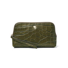 Small Essential Cosmetic Case in Khaki Double Croc