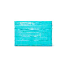 Slim Credit Card Case in Deep Shine Aqua Small Croc