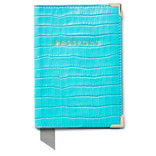 Passport Cover in Deep Shine Aqua Small Croc