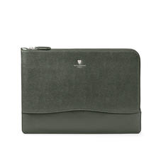 City Large Tech Folio in Dark Green Saffiano