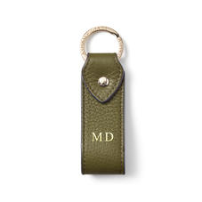 Leather Loop Keyring in Olive Pebble