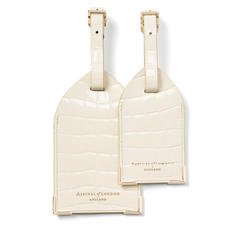 Set of 2 Luggage Tags in Ivory Patent Croc