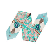 Signature Shield Neck Bow Scarf in Blush & Teal Silk Twill