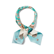 Signature Shield Neck Bow Scarf in Blush & Teal Silk Twill