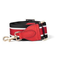 Webbing Bag Strap in Scarlett Saffiano with Red, Black & White Stripes