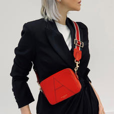 Webbing Bag Strap in Scarlett Saffiano with Red, Black & White Stripes
