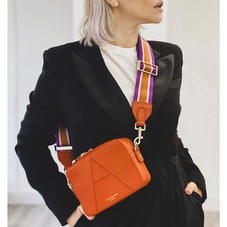 Webbing Bag Strap in Marmalade Pebble with Marmalade & Plum Stripes