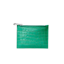Small Essential Flat Pouch in Deep Shine Emerald Green Small Croc