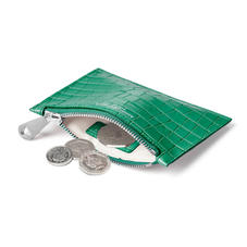 Small Essential Flat Pouch in Deep Shine Emerald Green Small Croc