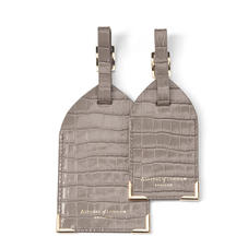 Set of 2 Luggage Tags in Deep Shine Warm Grey Small Croc