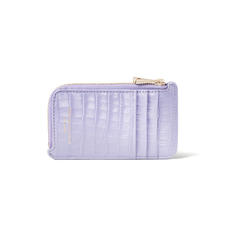 Zipped Coin & Card Holder in Deep Shine English Lavender Small Croc