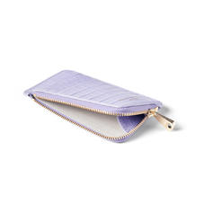Zipped Coin & Card Holder in Deep Shine English Lavender Small Croc