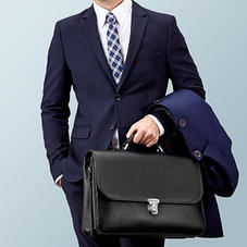 City Laptop Briefcase in Brown Pebble Calf & Stone Suede