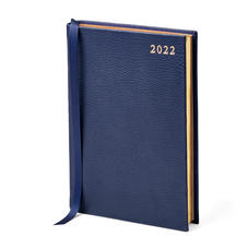 A5 Day to Page Leather Diary in Navy Pebble
