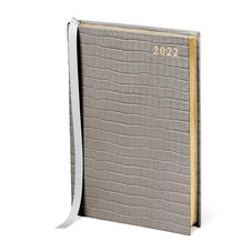 A5 Day to Page Leather Diary in Deep Shine Warm Grey Small Croc