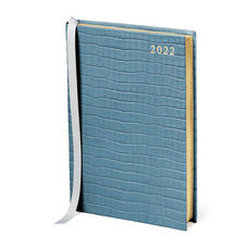 A5 Day to Page Leather Diary in Deep Shine Cornflower Small Croc