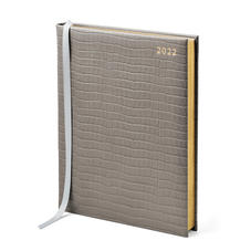 Quarto A4 Day to Page Leather Diary in Deep Shine Warm Grey Small Croc