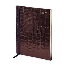 Quarto A4 Week to View Leather Diary in Deep Shine Amazon Brown Croc