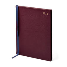 Quarto A4 Week to View Leather Diary in Oxblood Pebble