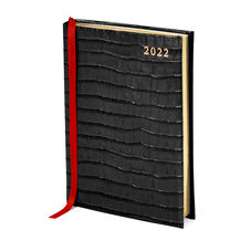 A6 Day to Page Leather Diary in Deep Shine Black Croc