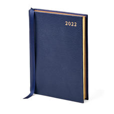 A6 Day to Page Leather Diary in Navy Pebble