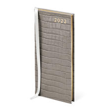Slim Pocket Leather Diary in Deep Shine Warm Grey Small Croc
