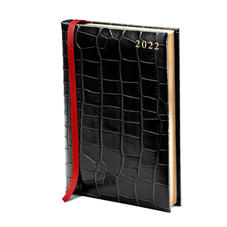 A5 Day to Page Leather Diary in Deep Shine Black Croc